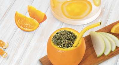 orange juice made with a grapefruit loose yerba mate